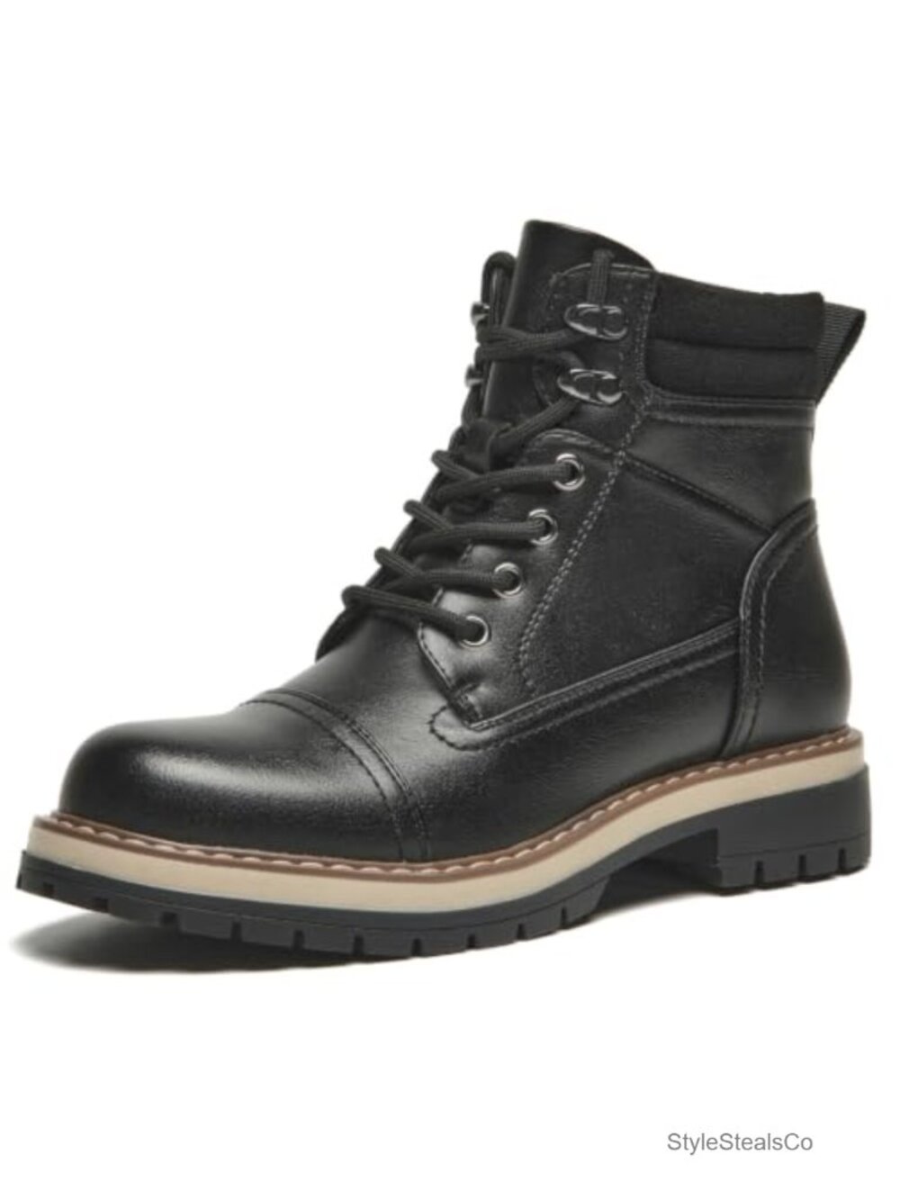 Combat Boots for Women Faux Leather Side Zipper Lug Sole Ankle